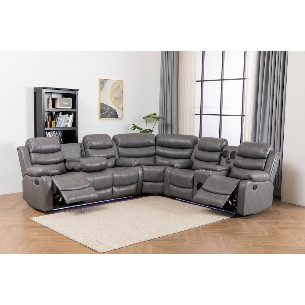Donivi LED Faux Leather Reclining Sectional. Picture 2