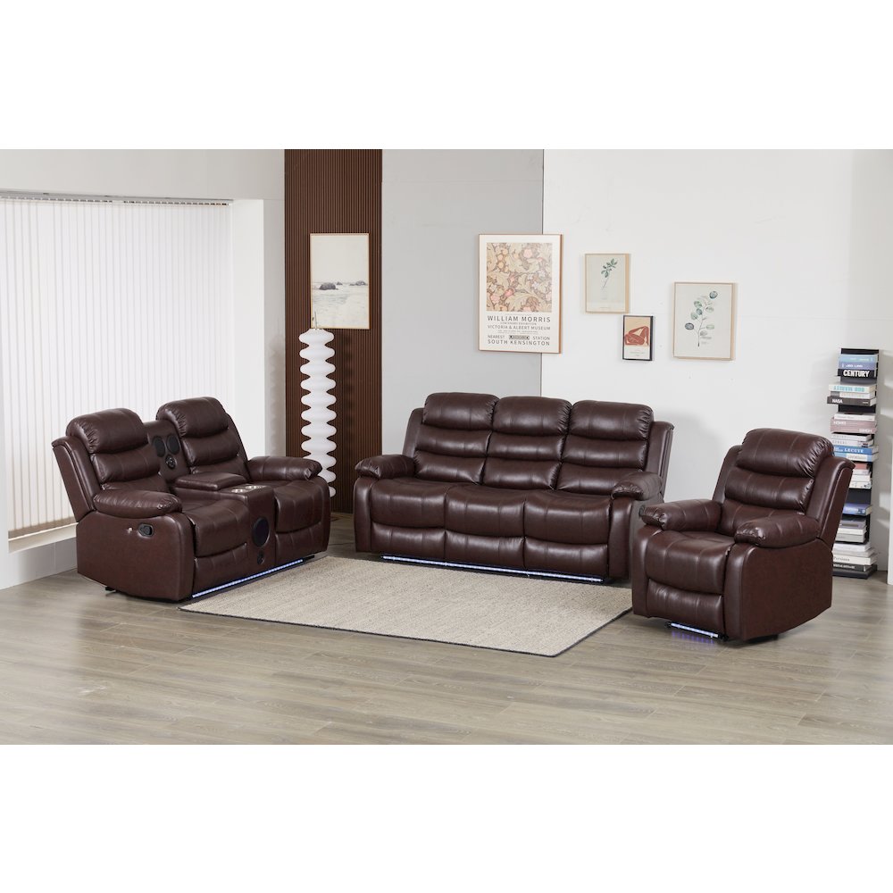 Faux Leather Manual Reclining Sofa Set – 3-Piece Home Theater Seating. Picture 1