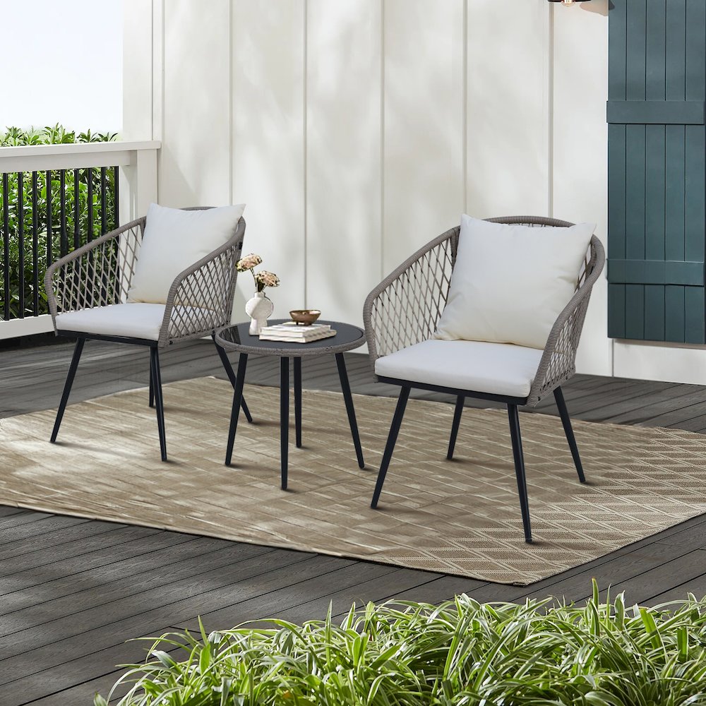 3-Piece Outdoor Patio Bistro Set – Modern Wicker Conversation Chairs. Picture 2