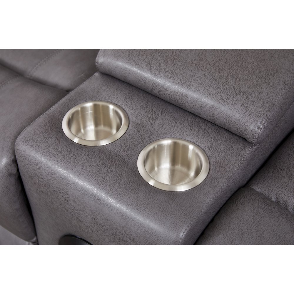 Faux Leather Manual Reclining Loveseat with LED Lights and console. Picture 5