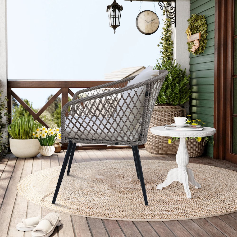 3-Piece Outdoor Patio Bistro Set – Modern Wicker Conversation Chairs. Picture 4