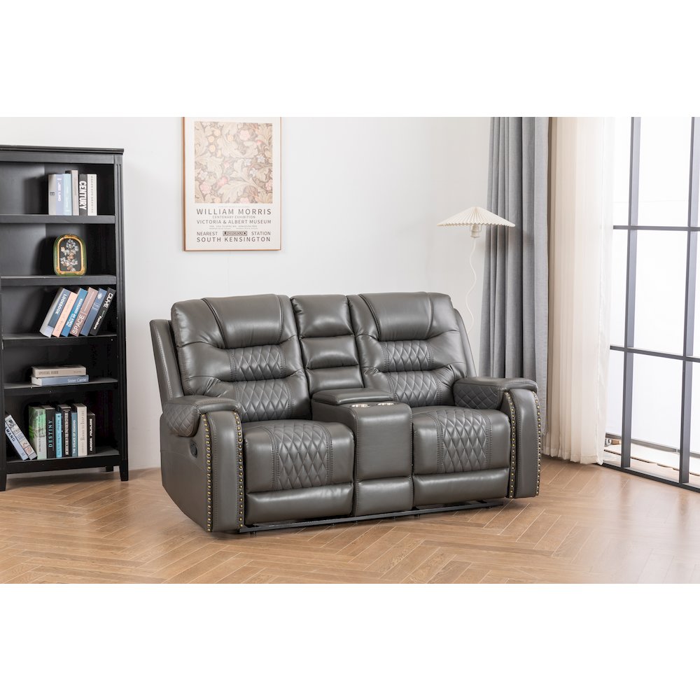 Ilyiano Two Tone Faux Leather Livingroom Reclining Loveseat In Gray. Picture 1