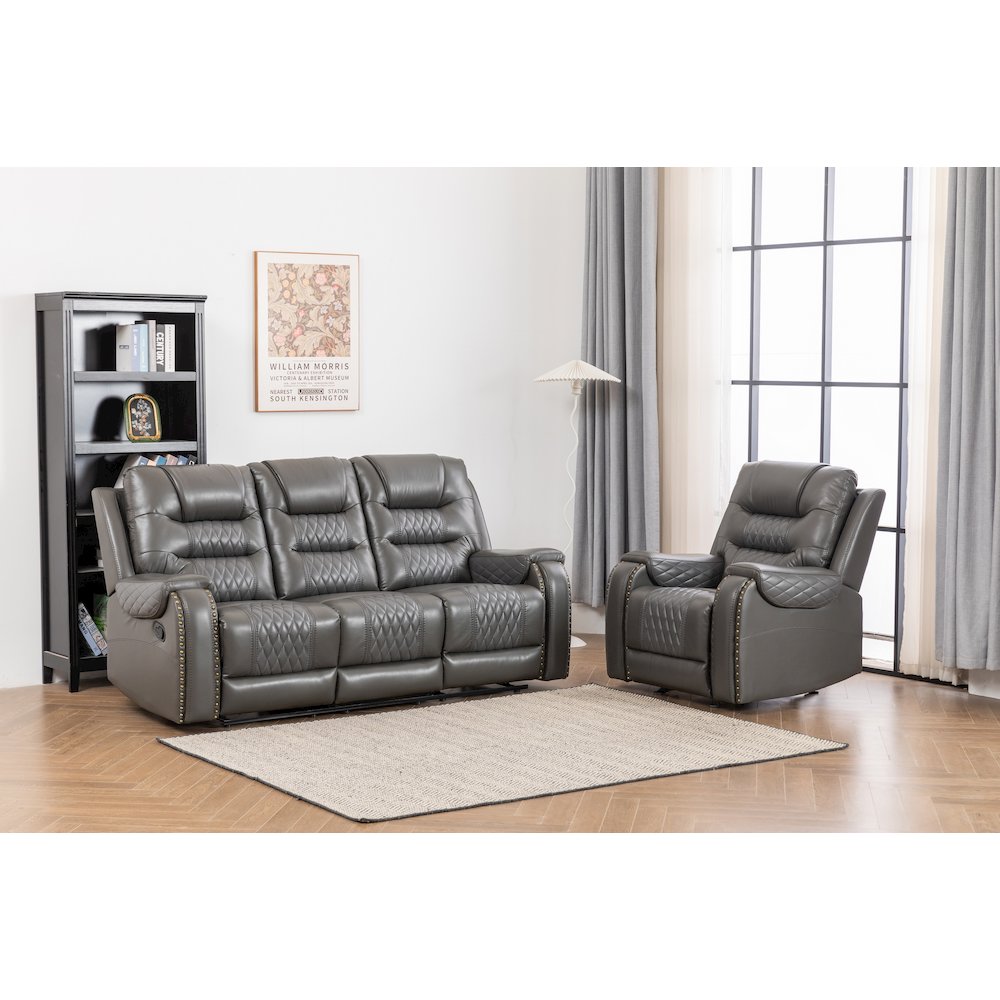 Ilyiano Two Tone Faux Leather Two-PC Livingroom Reclining Set In Gray. Picture 1