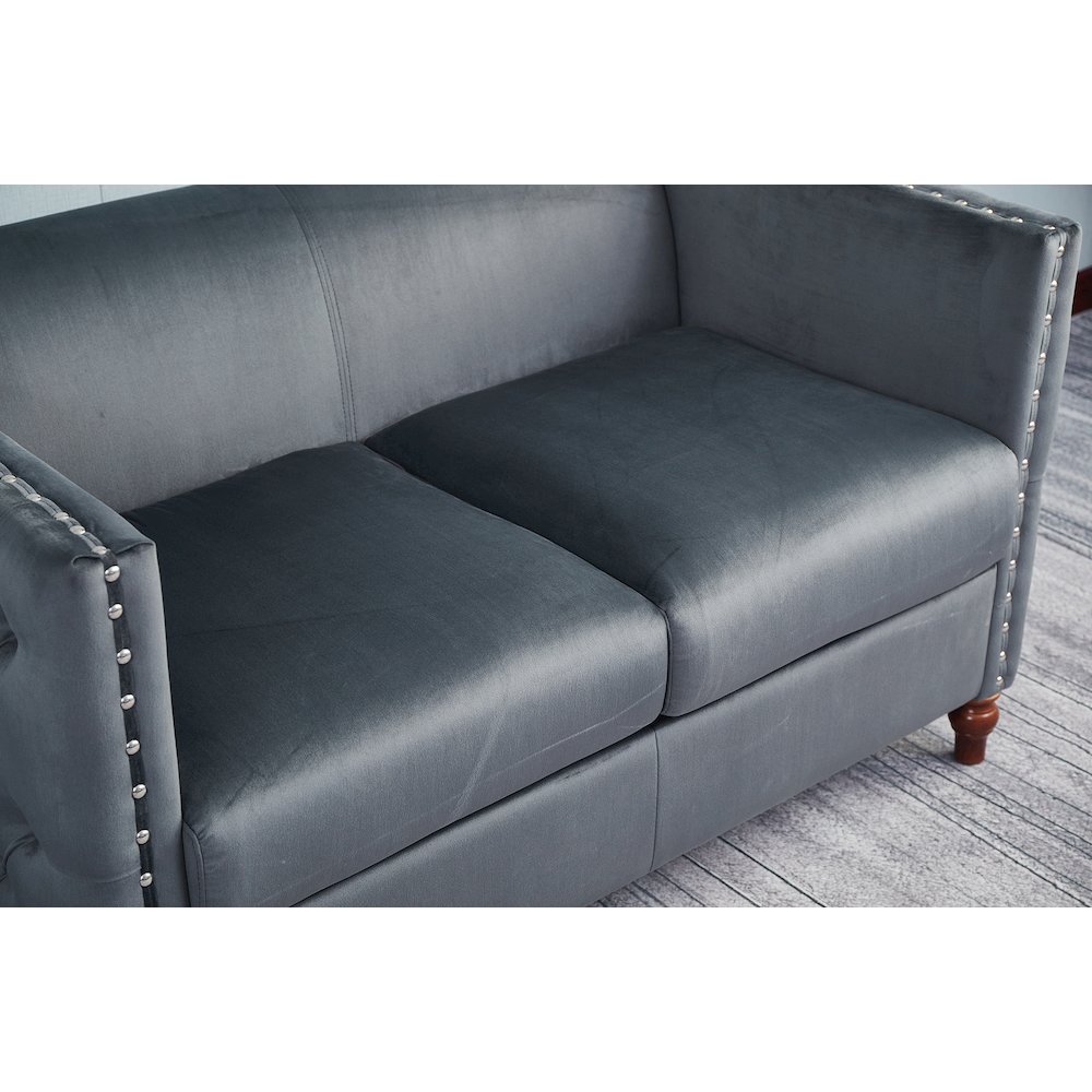 Kingway Furniture Avin Velvet Nail Head Livingroom Loveseat in Gray. Picture 2