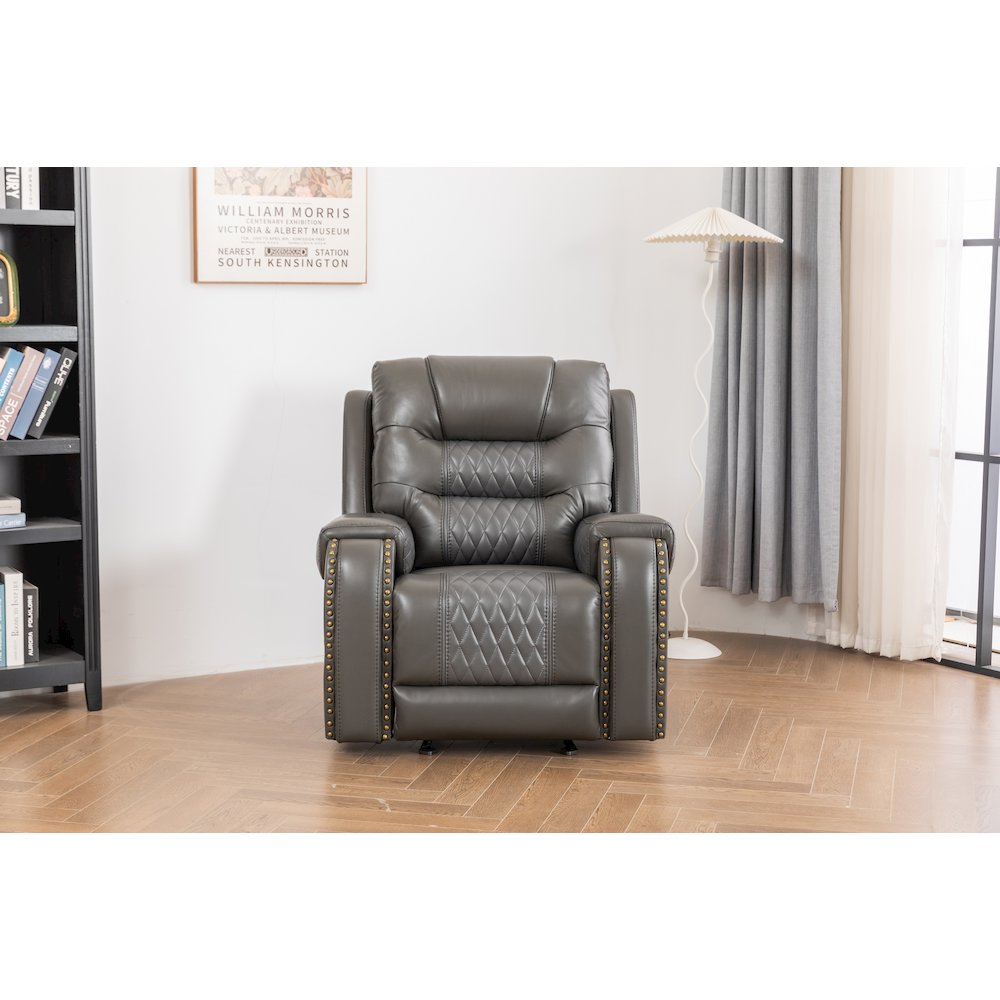 Ilyiano Two Tone Faux Leather Rocker Recliner In Gray. Picture 1