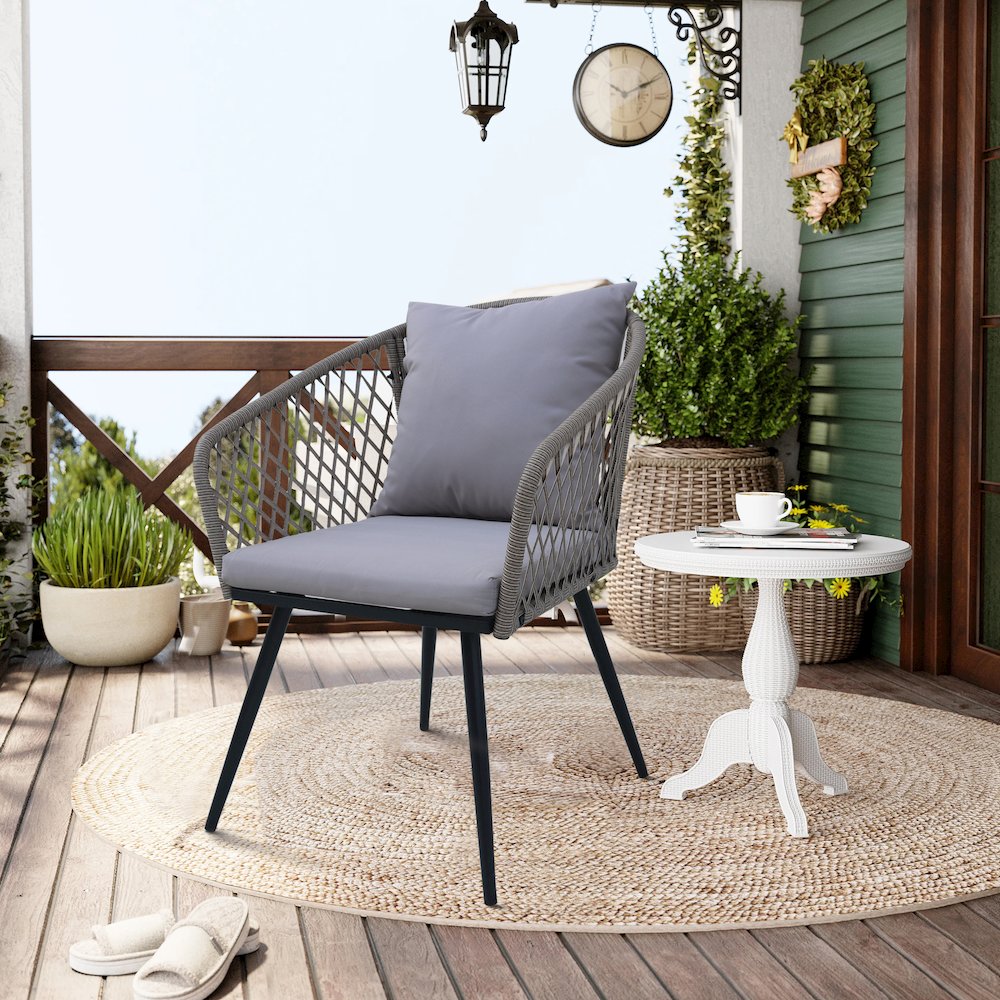 3-Piece Outdoor Patio Bistro Set – Modern Wicker Conversation Chairs. Picture 5