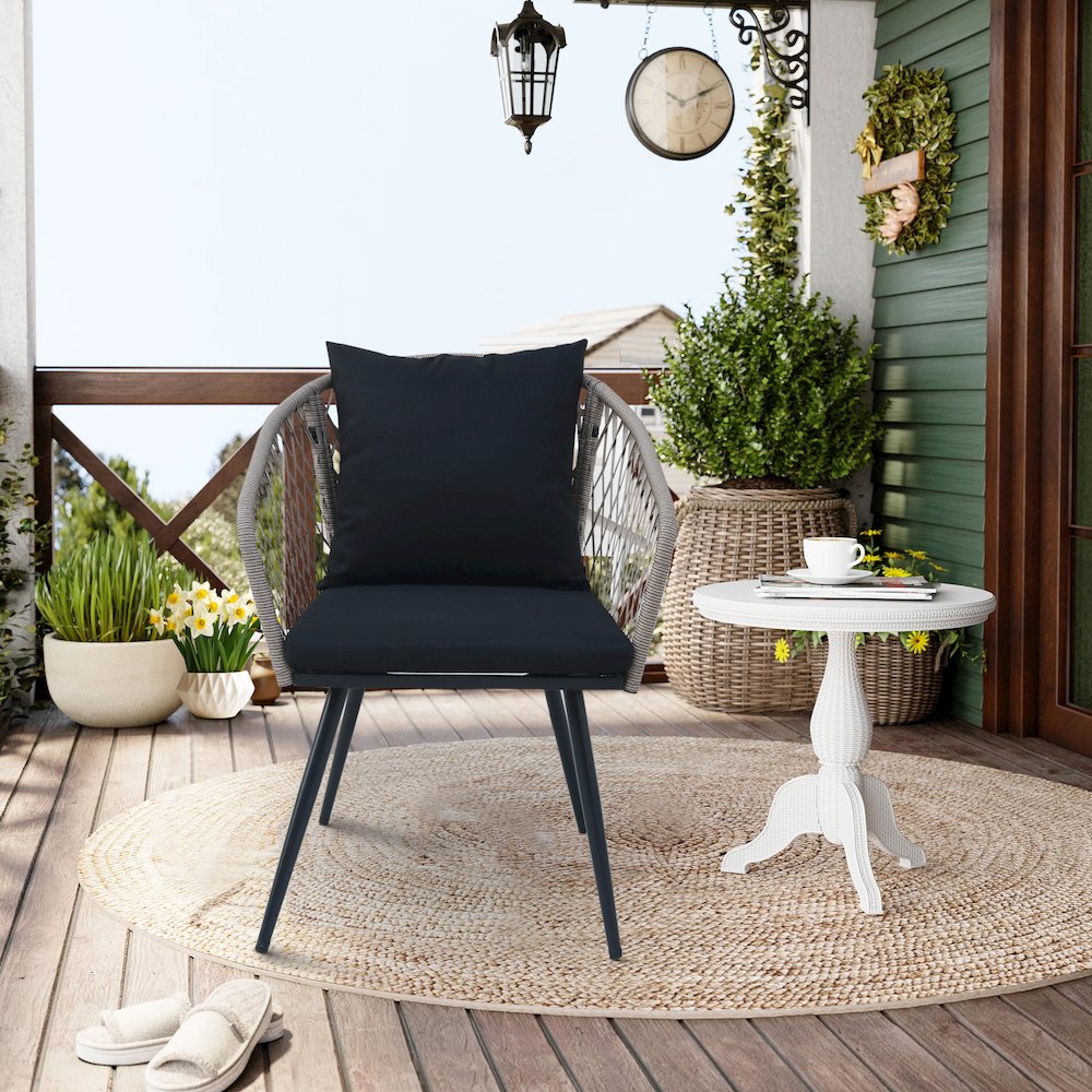 3-Piece Outdoor Patio Bistro Set – Modern Wicker Conversation Chairs. Picture 6