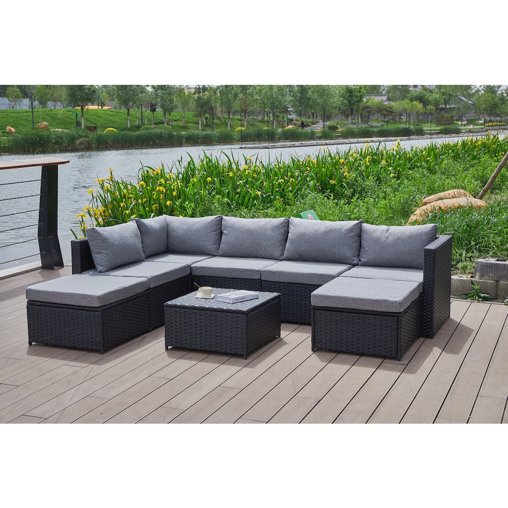 101'' Wicker Outdoor Patio Sectional. Picture 7