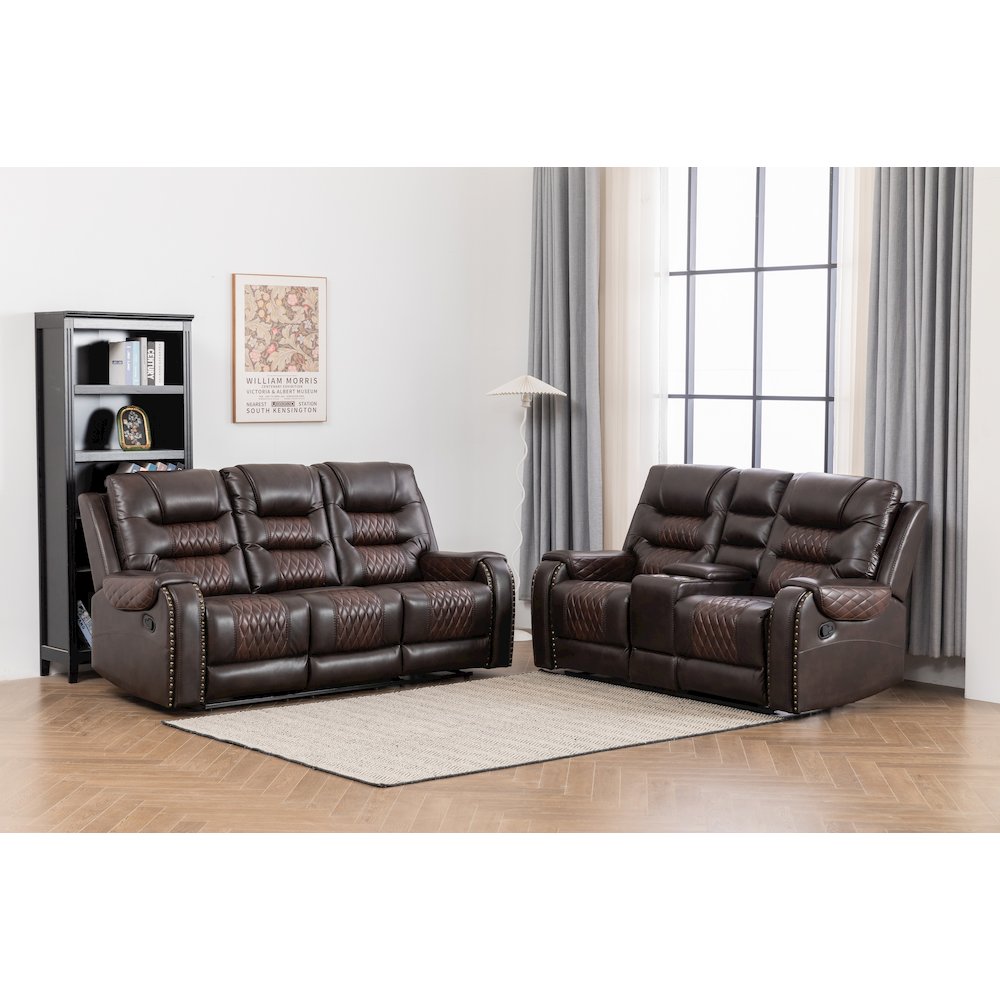 Ilyiano Two Tone Faux Leather 2-PC Livingroom Reclining Set In Brown. Picture 1