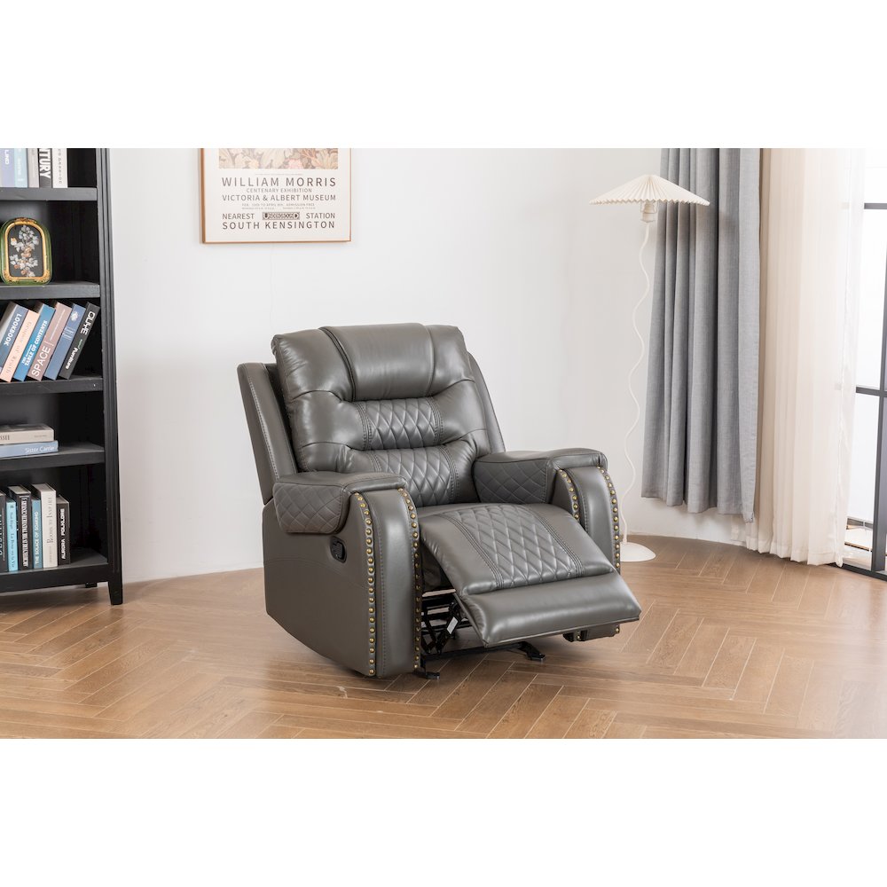 Ilyiano Two Tone Faux Leather Rocker Recliner In Gray. Picture 9