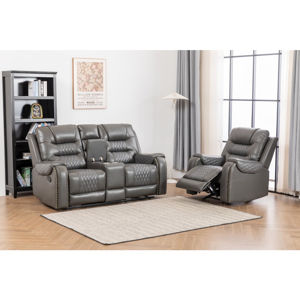 Ilyiano Two Tone Faux Leather 2-Piece Livingroom Reclining Set In Gray. Picture 2