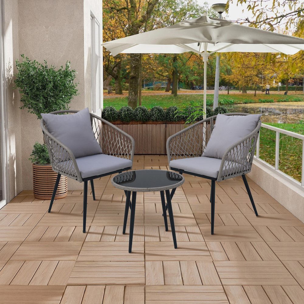 3-Piece Outdoor Patio Bistro Set – Modern Wicker Conversation Chairs. Picture 1