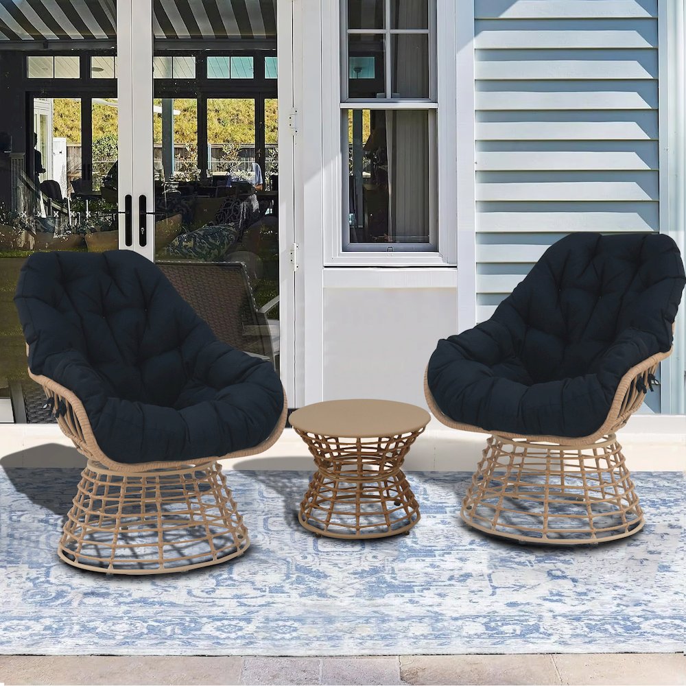 3-Piece Swivel Wicker Patio Conversation Set with Cushions. Picture 1