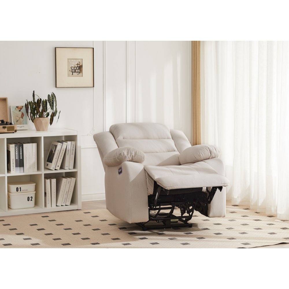 Kingway Adrien Fabric Power Recliner With USB in Beige. Picture 4