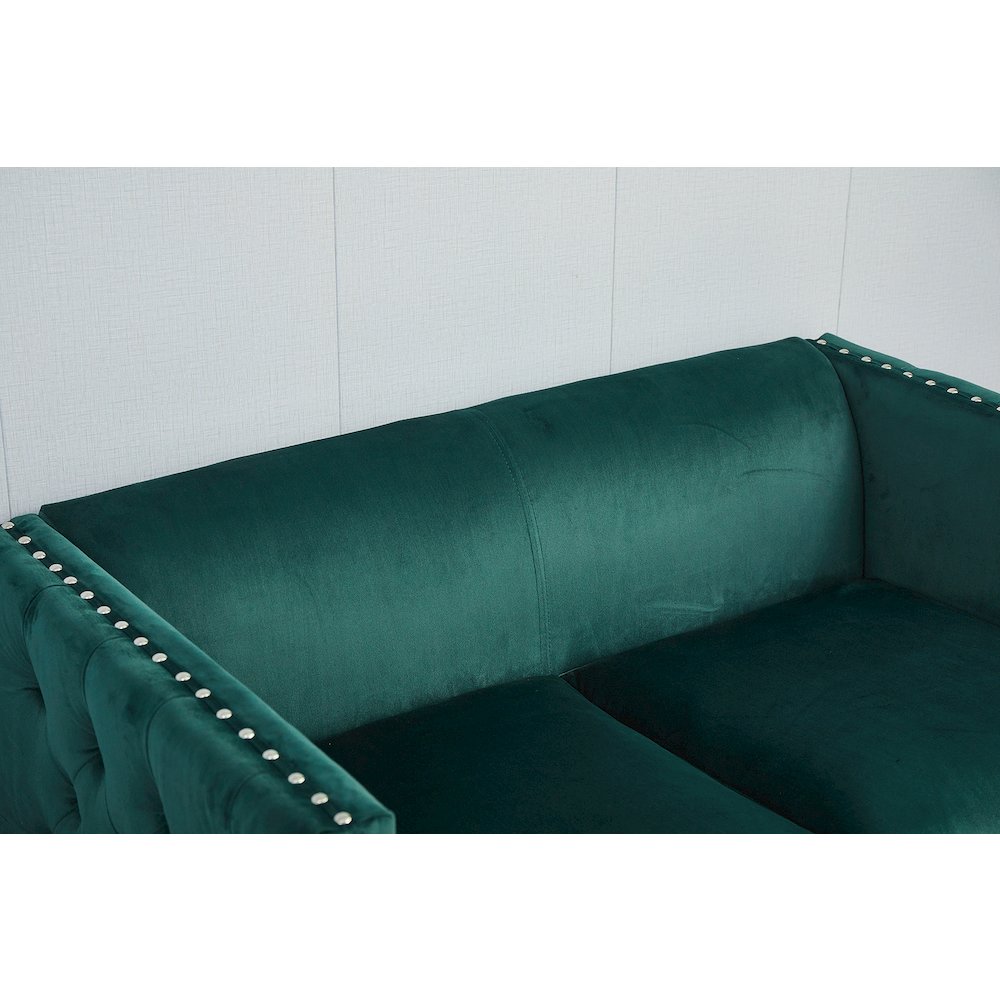 Kingway Furniture Avin Velvet Nail Head Livingroom Loveseat in Green. Picture 3