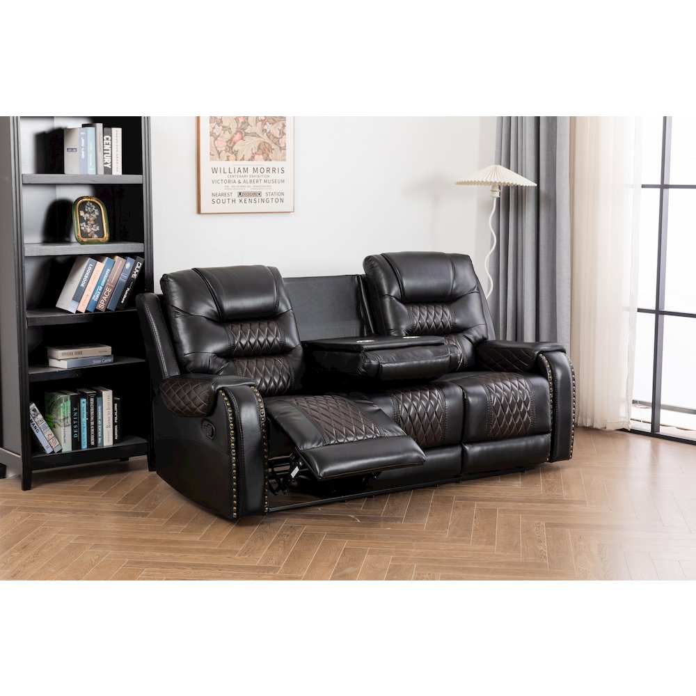 Ilyiano Two Tone Faux Leather Two-PC Livingroom Reclining Set In Black. Picture 7