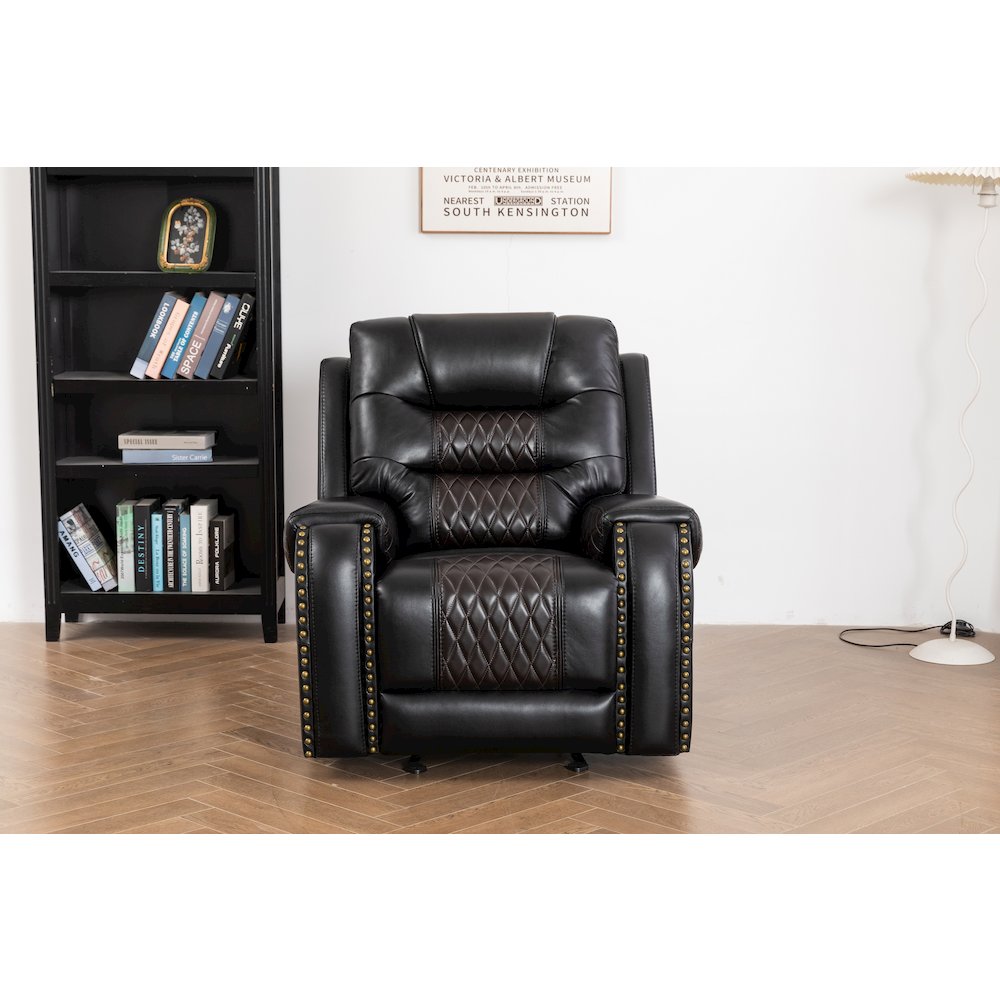 Ilyiano Two Tone Faux Leather Rocker Recliner In Black. Picture 2