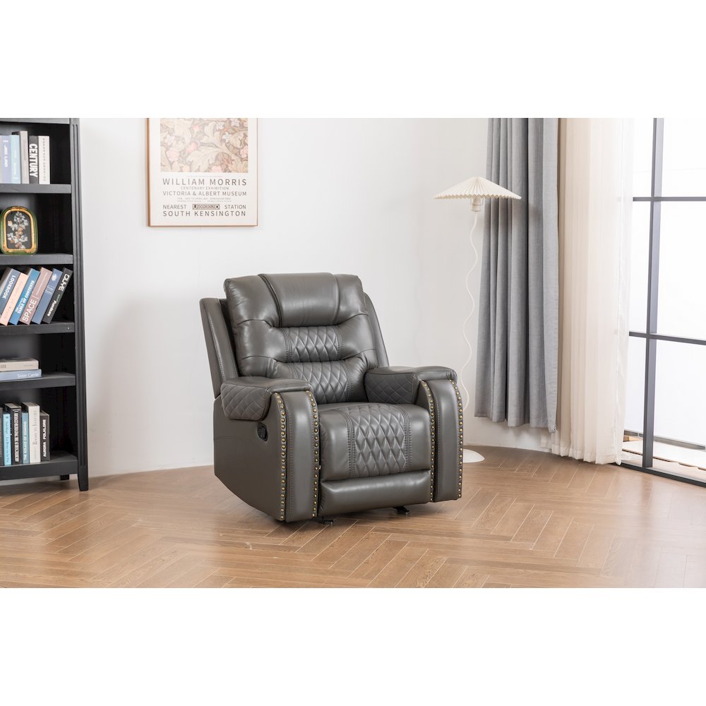 Ilyiano Two Tone Faux Leather Rocker Recliner In Gray. Picture 2