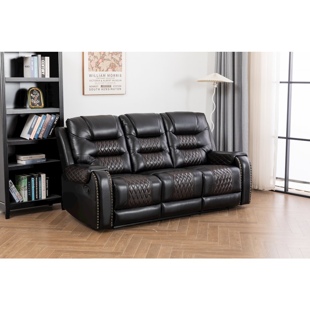 Ilyiano Two Tone Faux Leather Livingroom Reclining Sofa In Black. Picture 1