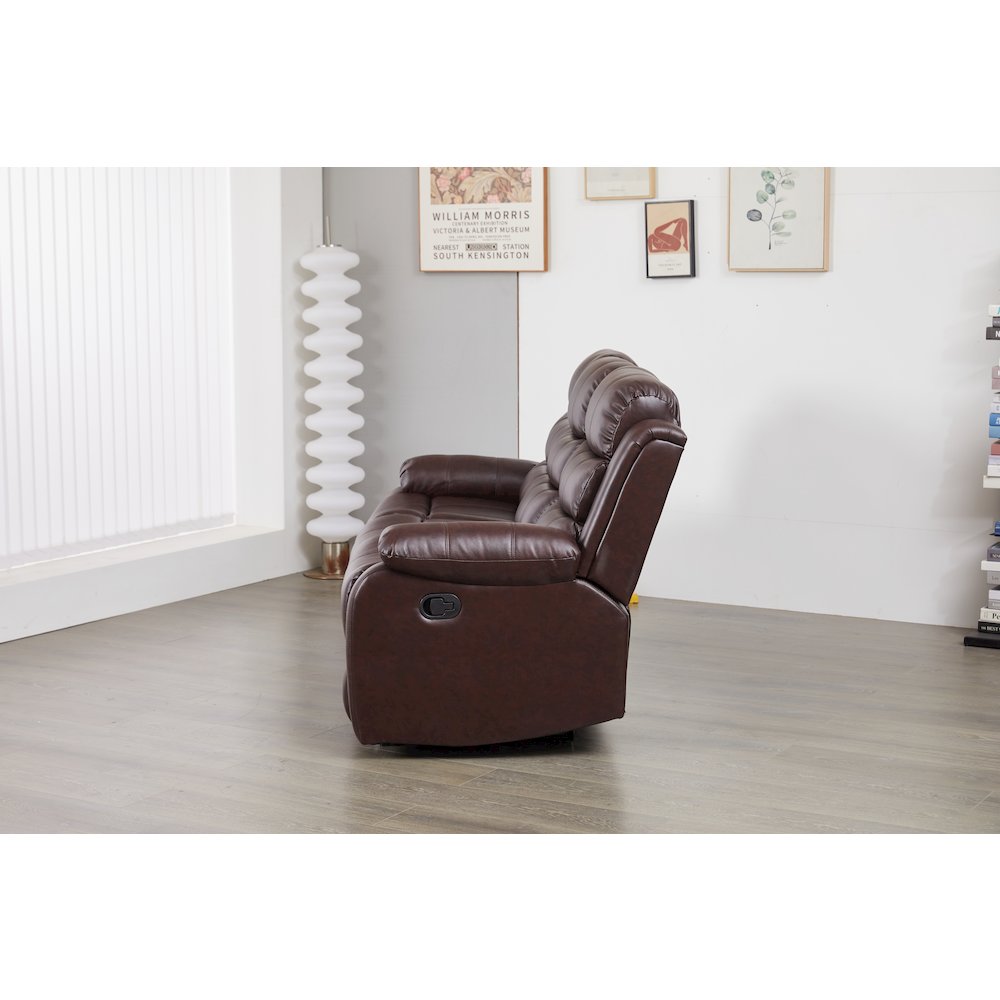 Faux Leather Manual Reclining Sofa with LED Lights With Drop Down Table. Picture 4