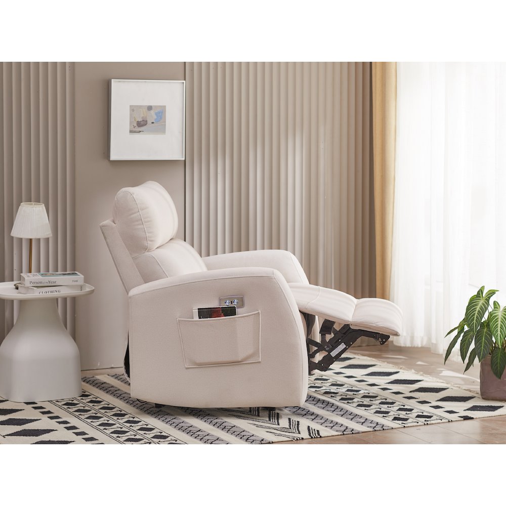 Kingway Arindel Fabric Power Recliner With USB in Beige. Picture 4