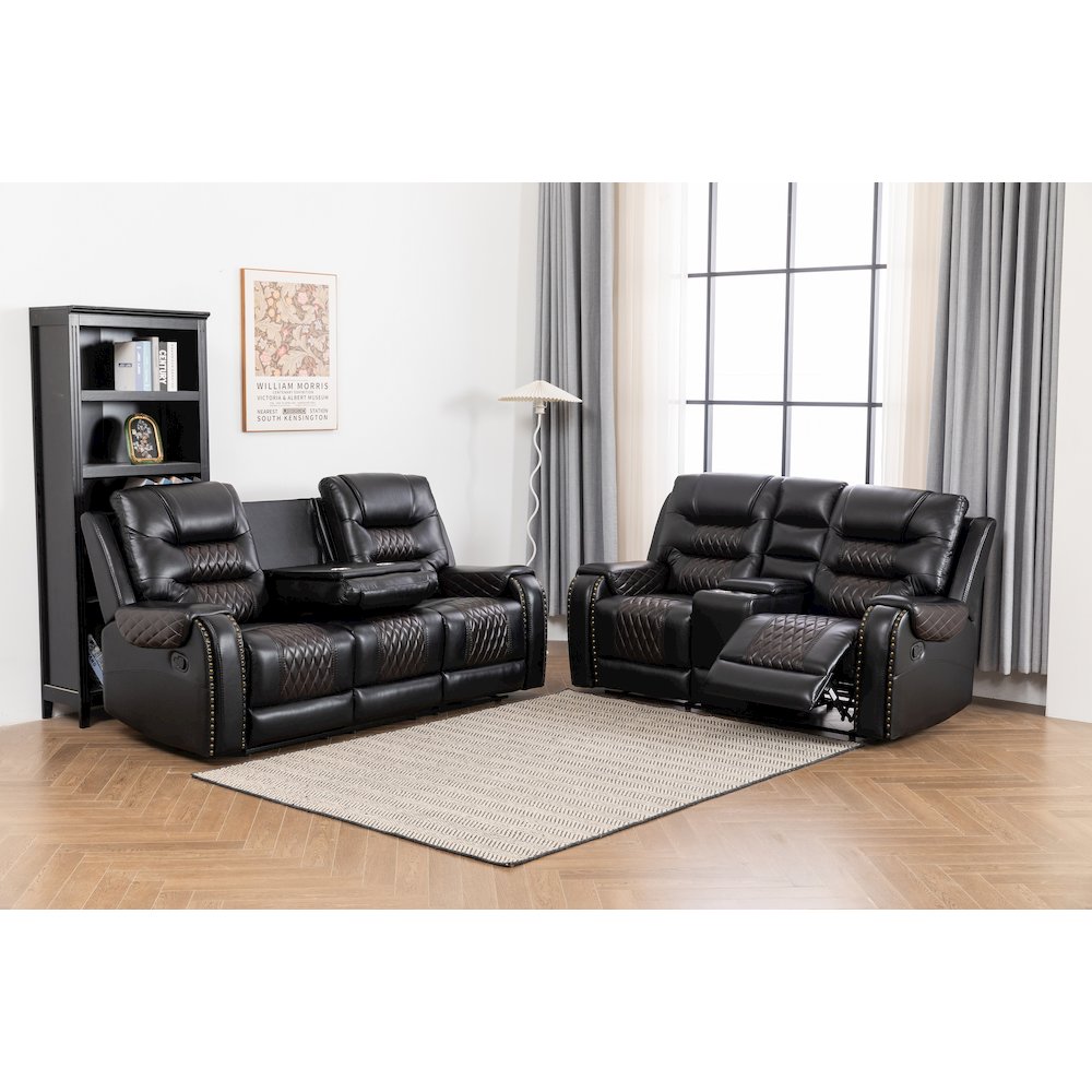 Ilyiano Two Tone Faux Leather 2-PC Livingroom Reclining Set In Black. Picture 1