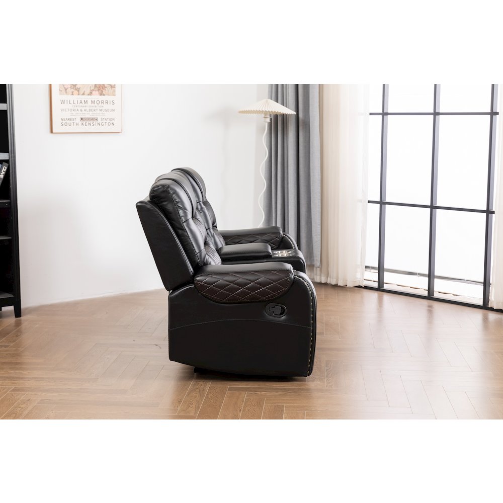 Ilyiano Two Tone Faux Leather 3-Piece Livingroom Reclining Set In Black. Picture 3