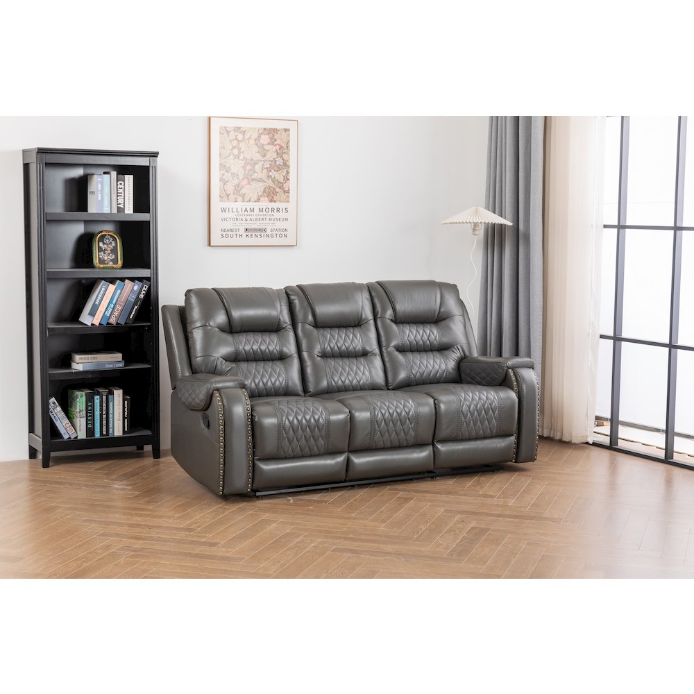 Ilyiano Two Tone Faux Leather Livingroom Reclining Sofa In Gray. Picture 1