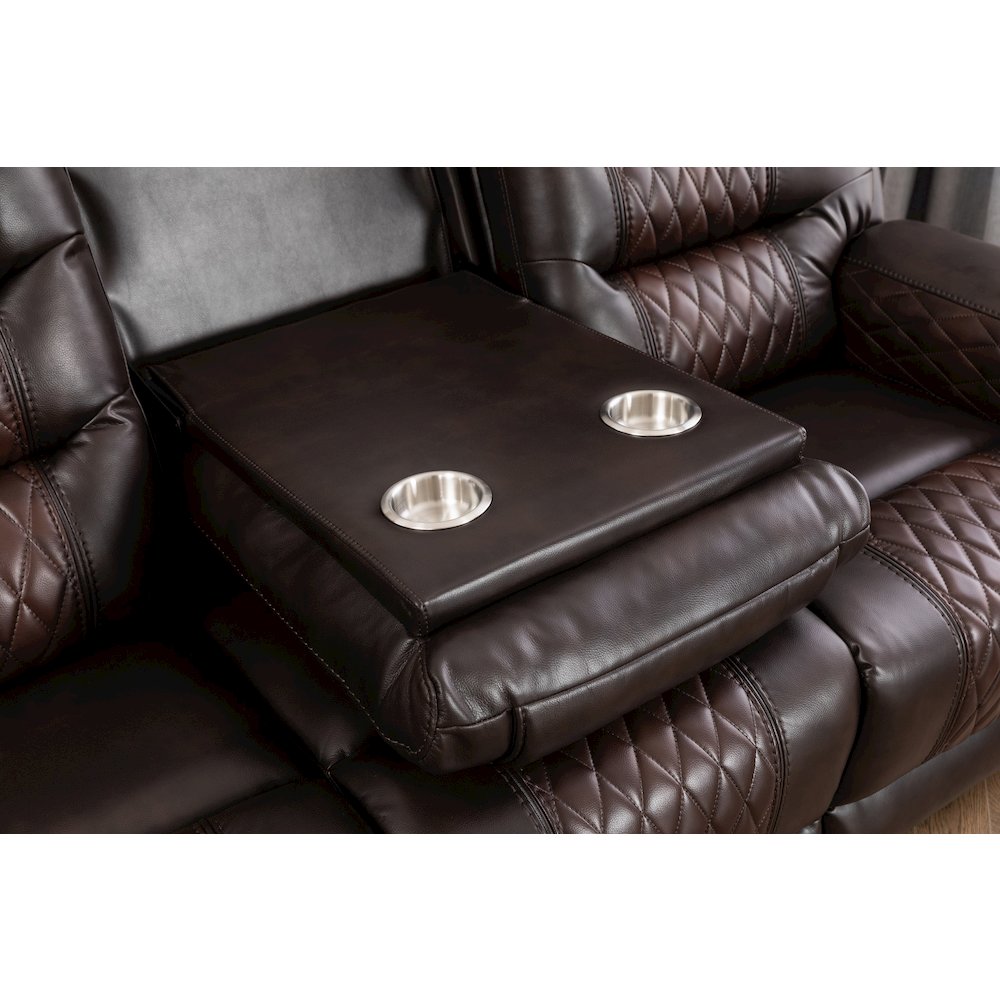 Ilyiano Two Tone Faux Leather 3-PC Livingroom Reclining Set In Brown. Picture 4