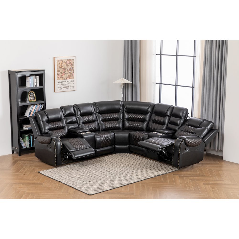 Ilia Two Tone Faux Leather Power Reclining Sectional with Console  & Cup Holder. Picture 9