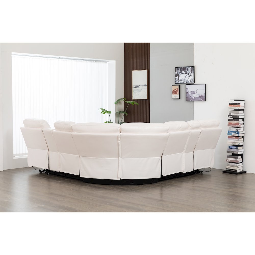 Hathrone Faux Leather Power Reclining Sectional LED USB and SubWoofer In White. Picture 3