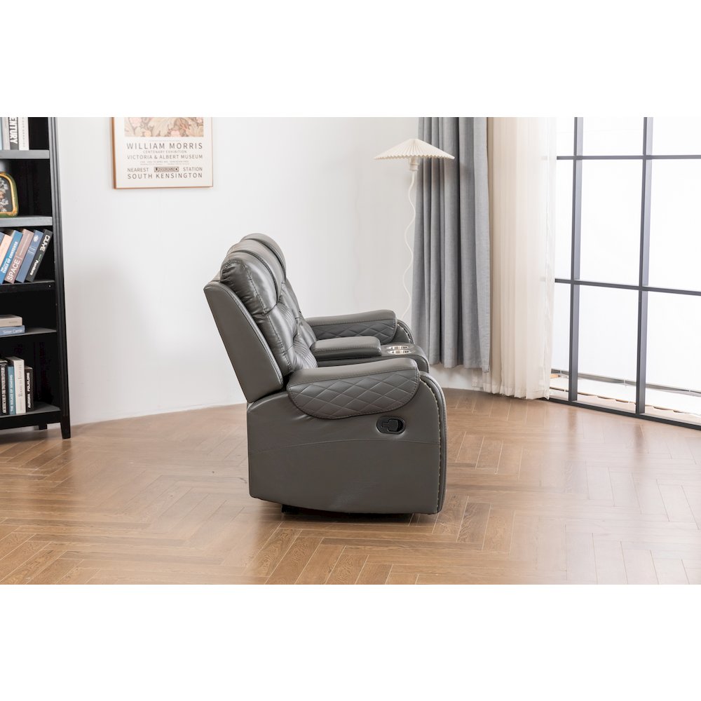 Ilyiano Two Tone Faux Leather Livingroom Reclining Loveseat In Gray. Picture 9