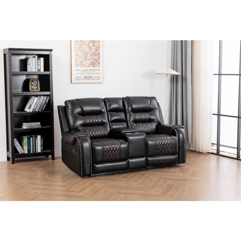 Ilyiano Two Tone Faux Leather Livingroom Reclining Loveseat In Black. Picture 1