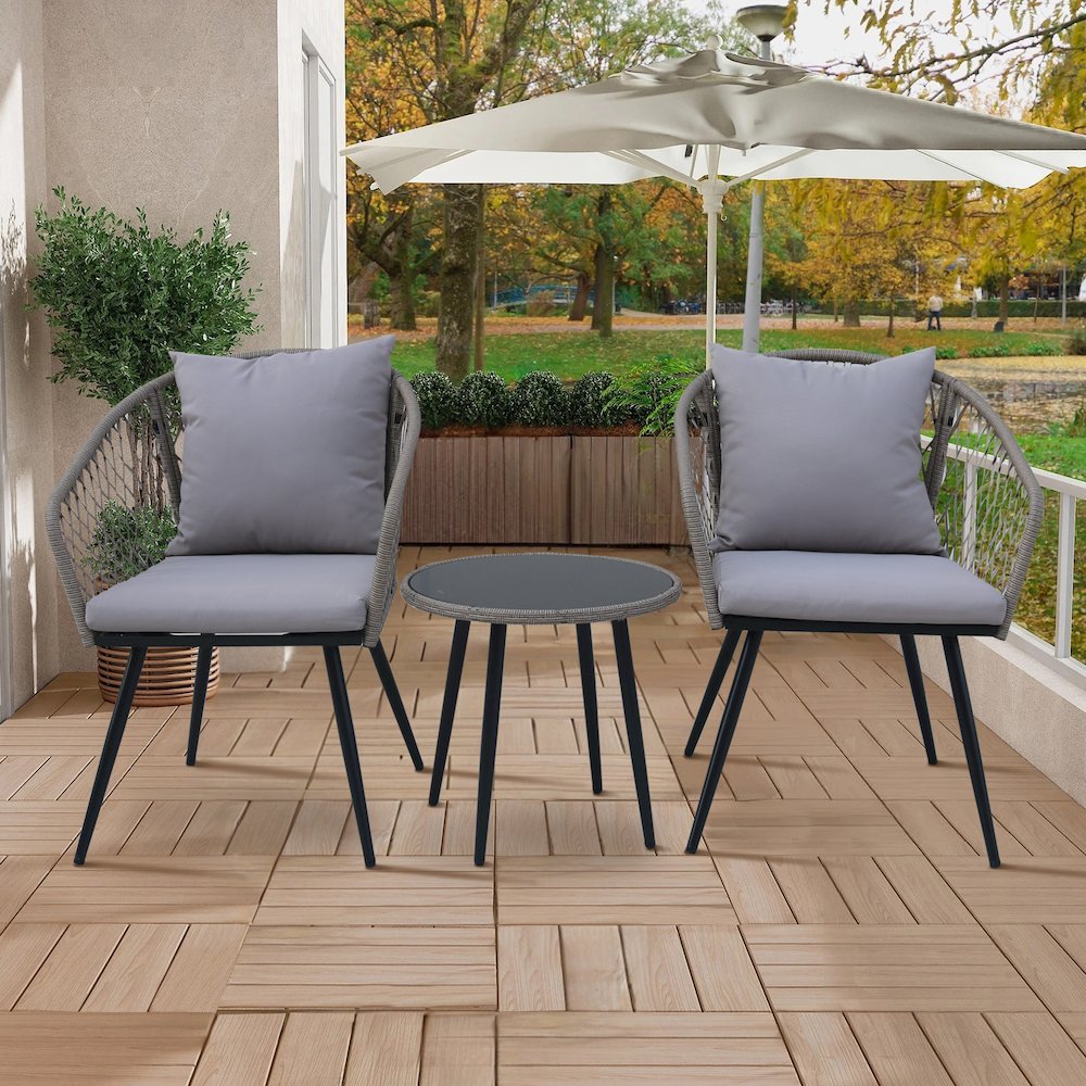 3-Piece Outdoor Patio Bistro Set – Modern Wicker Conversation Chairs. Picture 3