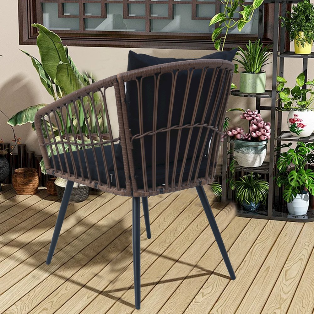 3-Piece Outdoor Patio Bistro Set – Boho Wicker Chairs with Glass-Top Table. Picture 4