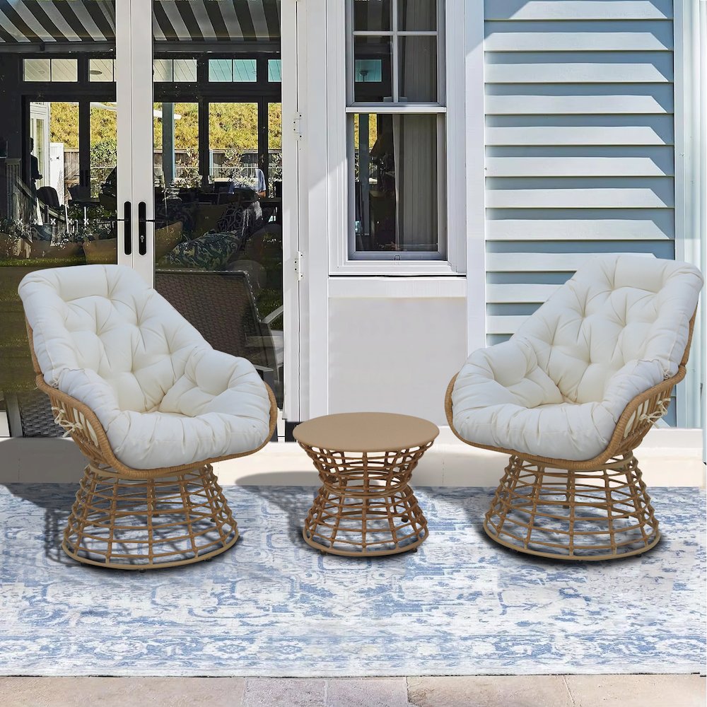 3-Piece Swivel Wicker Patio Conversation Set with Cushions. Picture 3