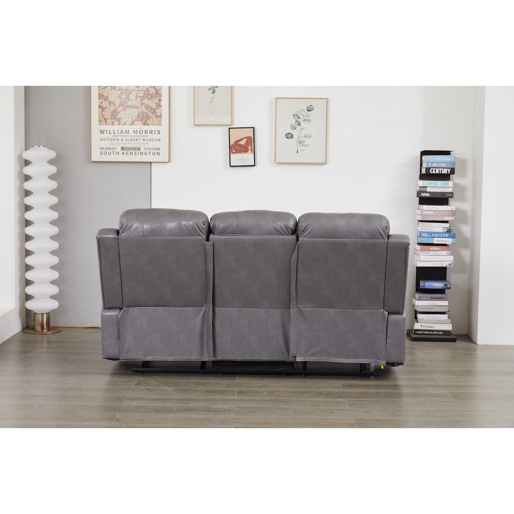 Faux Leather Manual Reclining Sofa with LED Lights With Drop Down Table. Picture 5