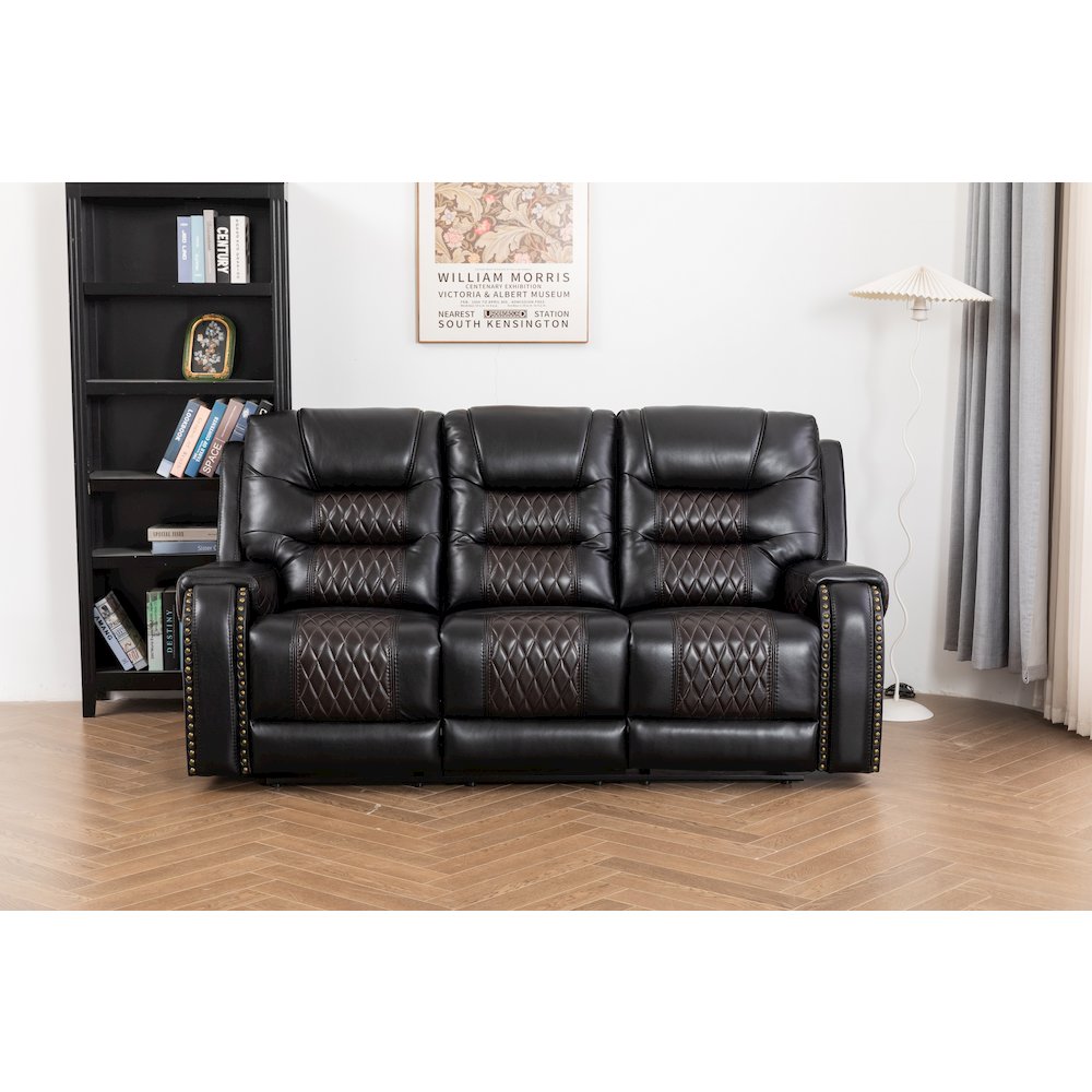 Ilyiano Two Tone Faux Leather Livingroom Reclining Sofa In Black. Picture 2