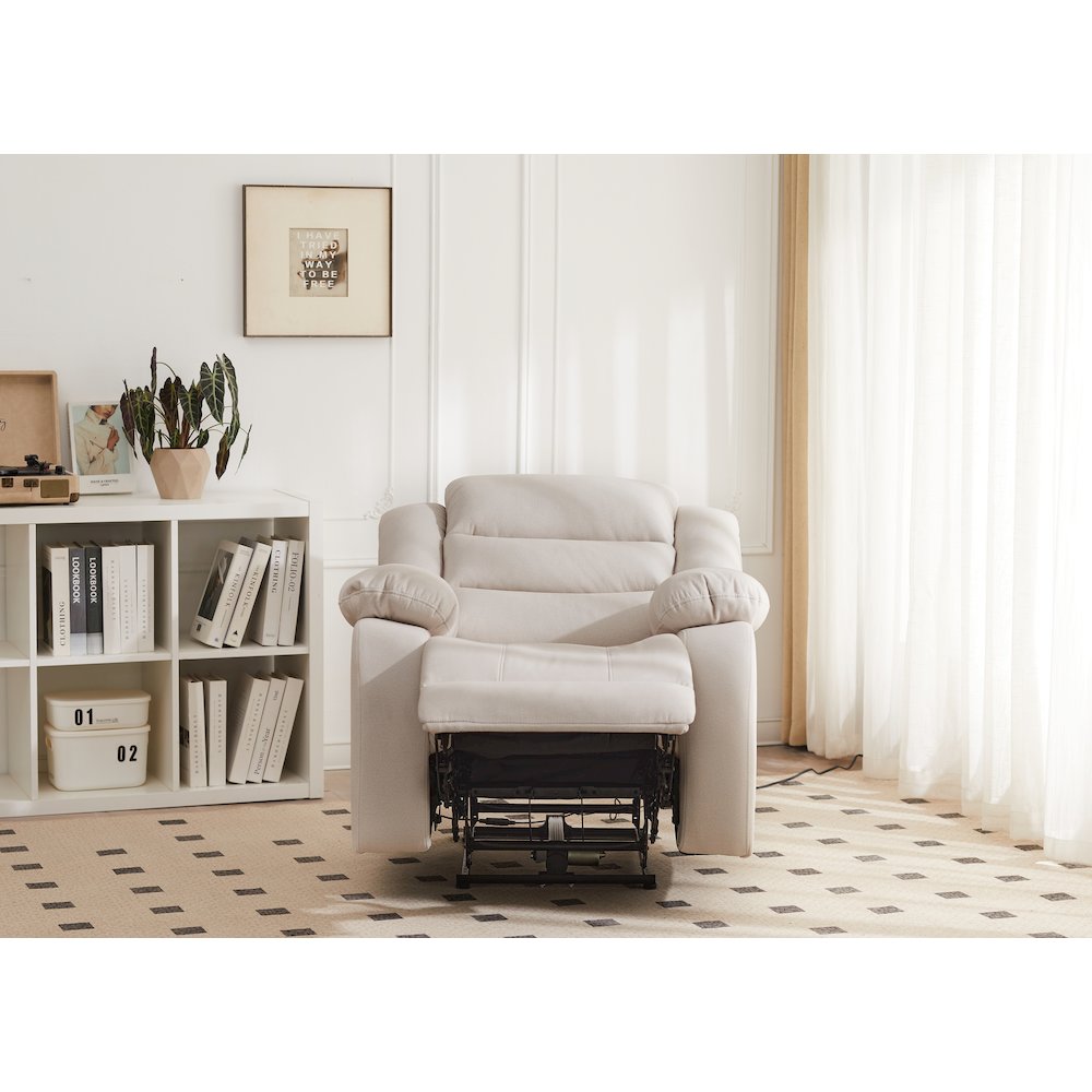 Kingway Adrien Fabric Power Recliner With USB in Beige. Picture 3