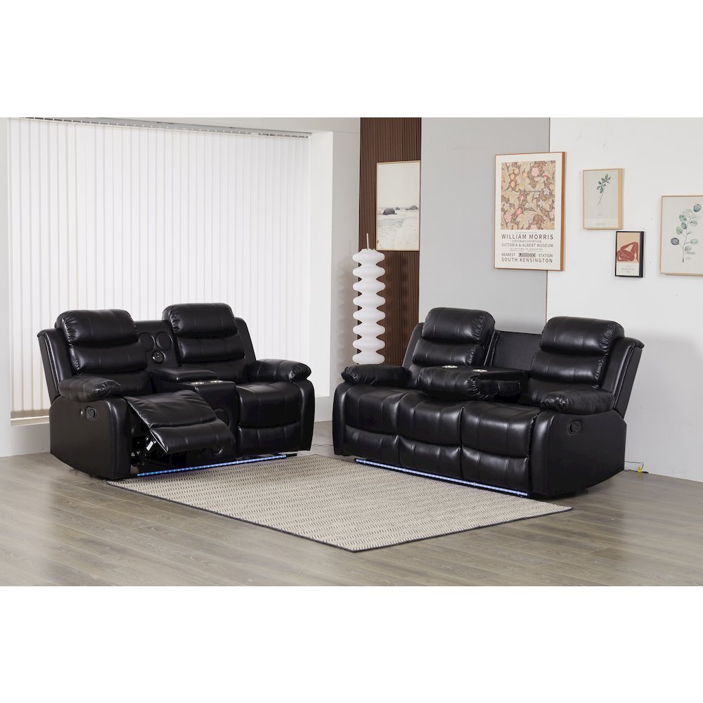 Faux Leather Manual Reclining Sofa Set – 2-Piece Home Theater Seating. Picture 2