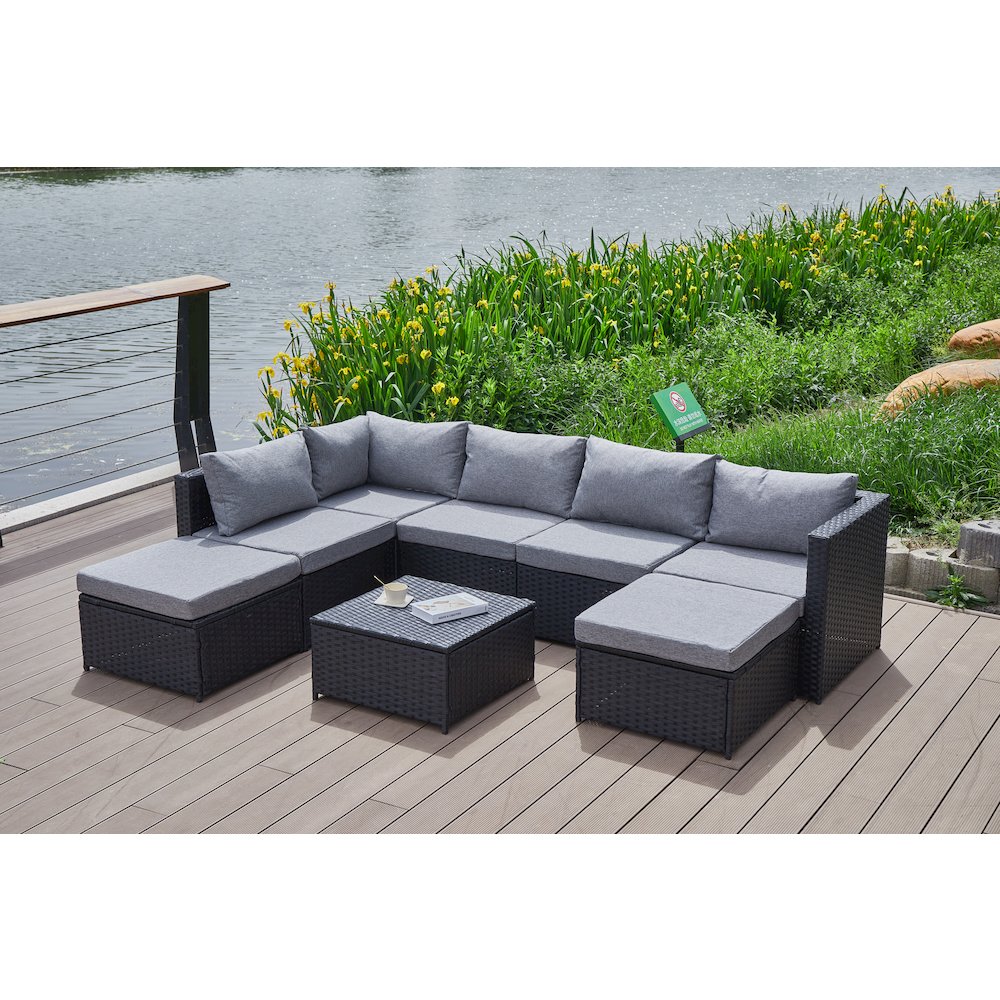 101'' Wicker Outdoor Patio Sectional. Picture 8