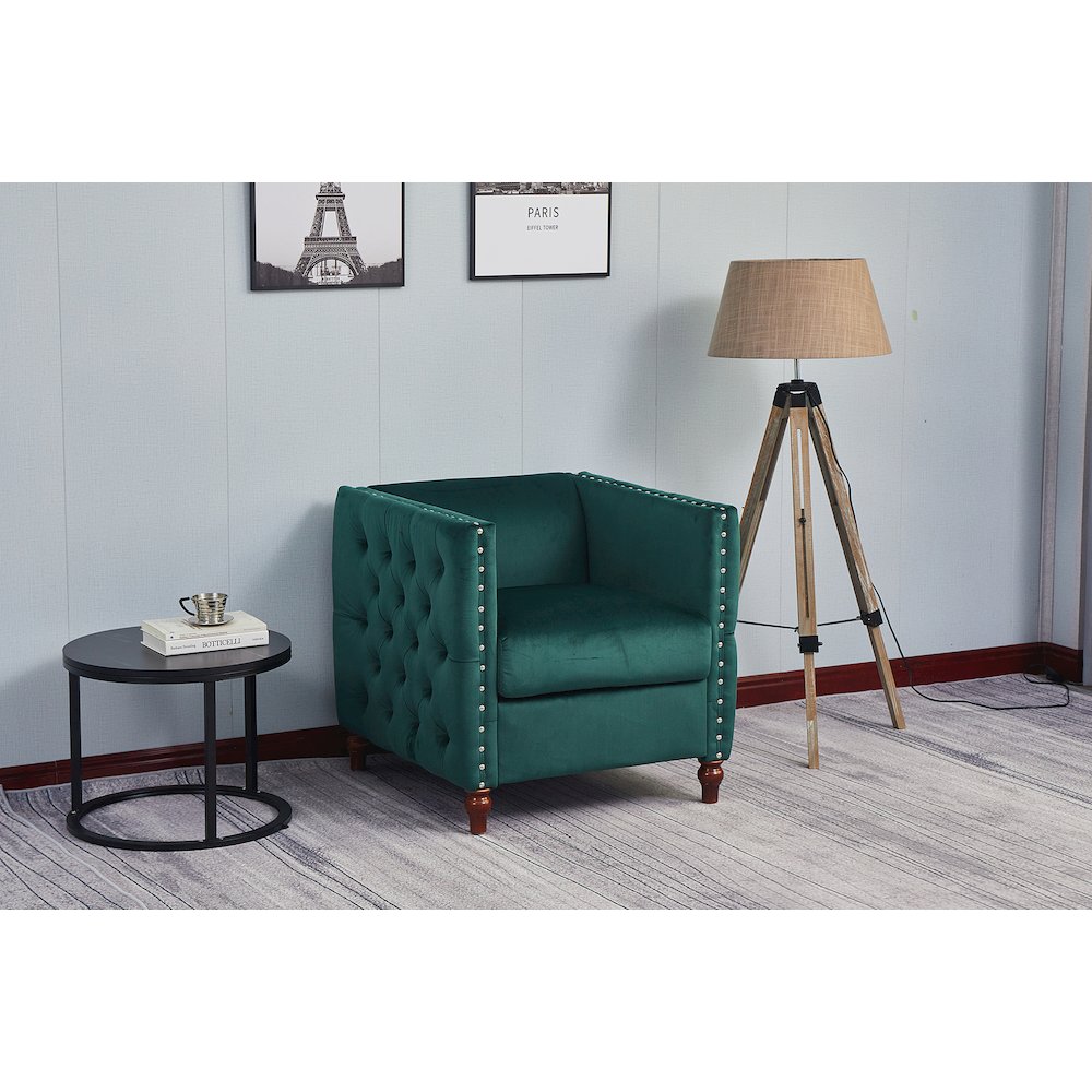Kingway Furniture Avin Velvet Nail Head Livingroom Chair in Green. Picture 2