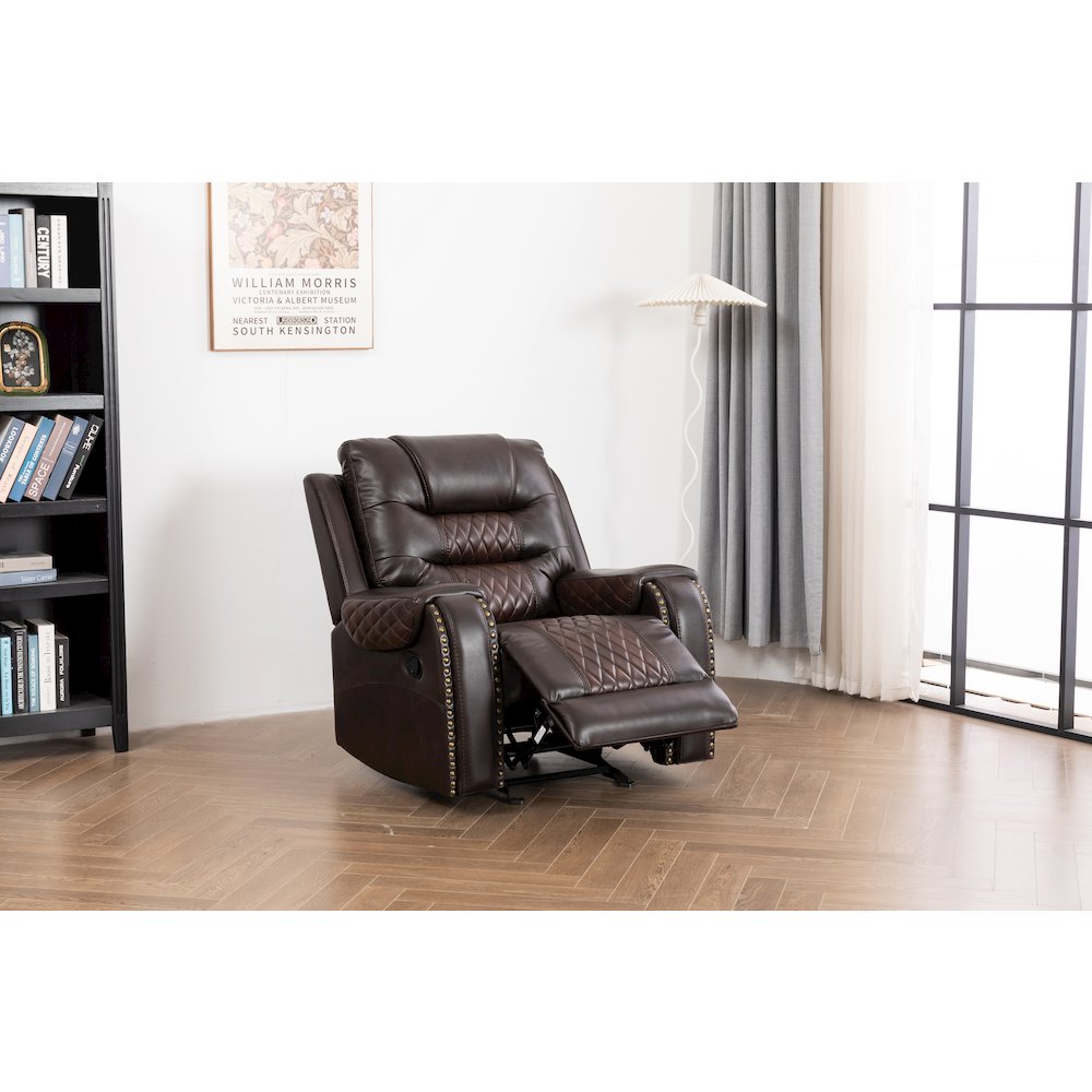Ilyiano Two Tone Faux Leather Rocker Recliner In Brown. Picture 3
