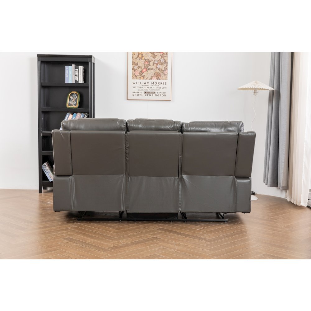 Ilyiano Two Tone Faux Leather Livingroom Reclining Sofa In Gray. Picture 4
