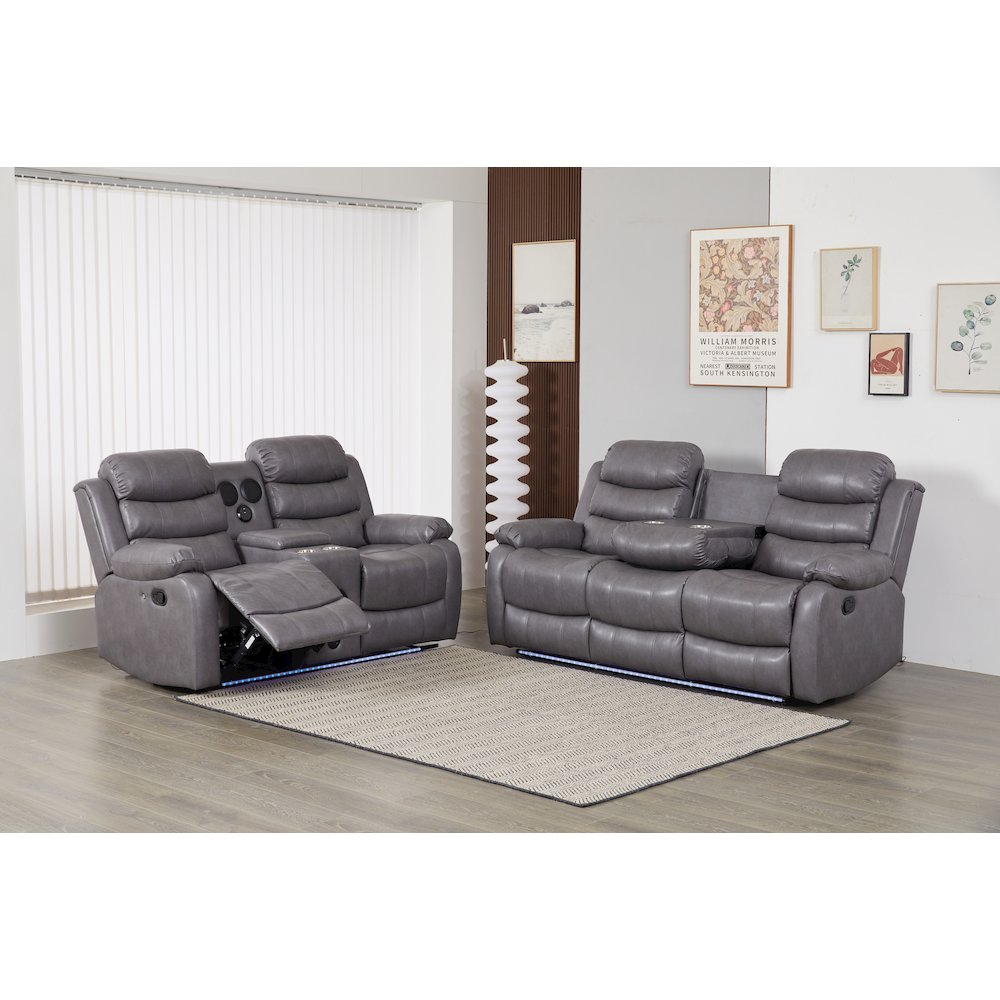 Faux Leather Manual Reclining Sofa Set – 2-Piece Home Theater Seating. Picture 2