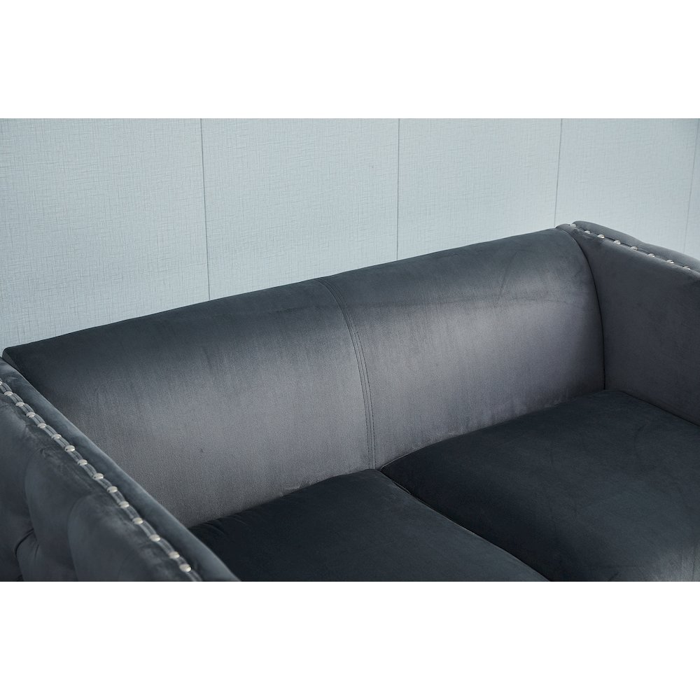 Kingway Furniture Avin Velvet Nail Head Livingroom Loveseat in Gray. Picture 3