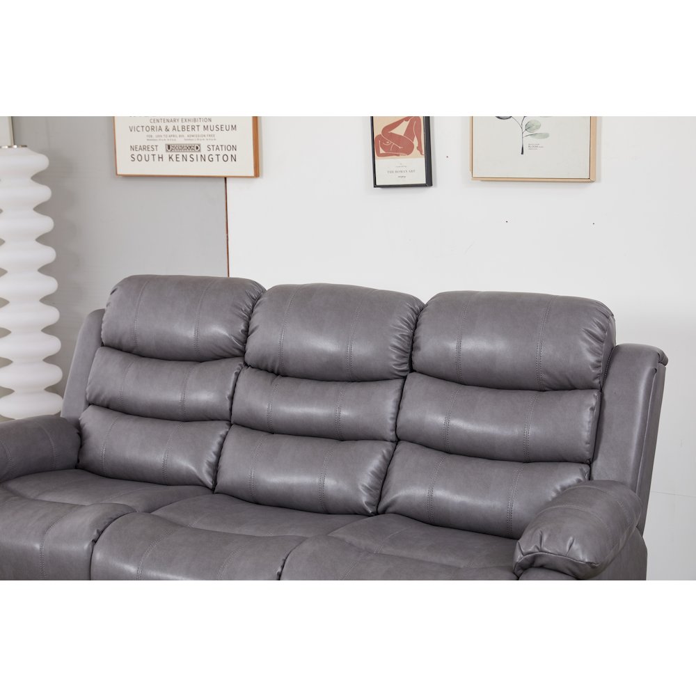 Faux Leather Manual Reclining Sofa with LED Lights With Drop Down Table. Picture 2