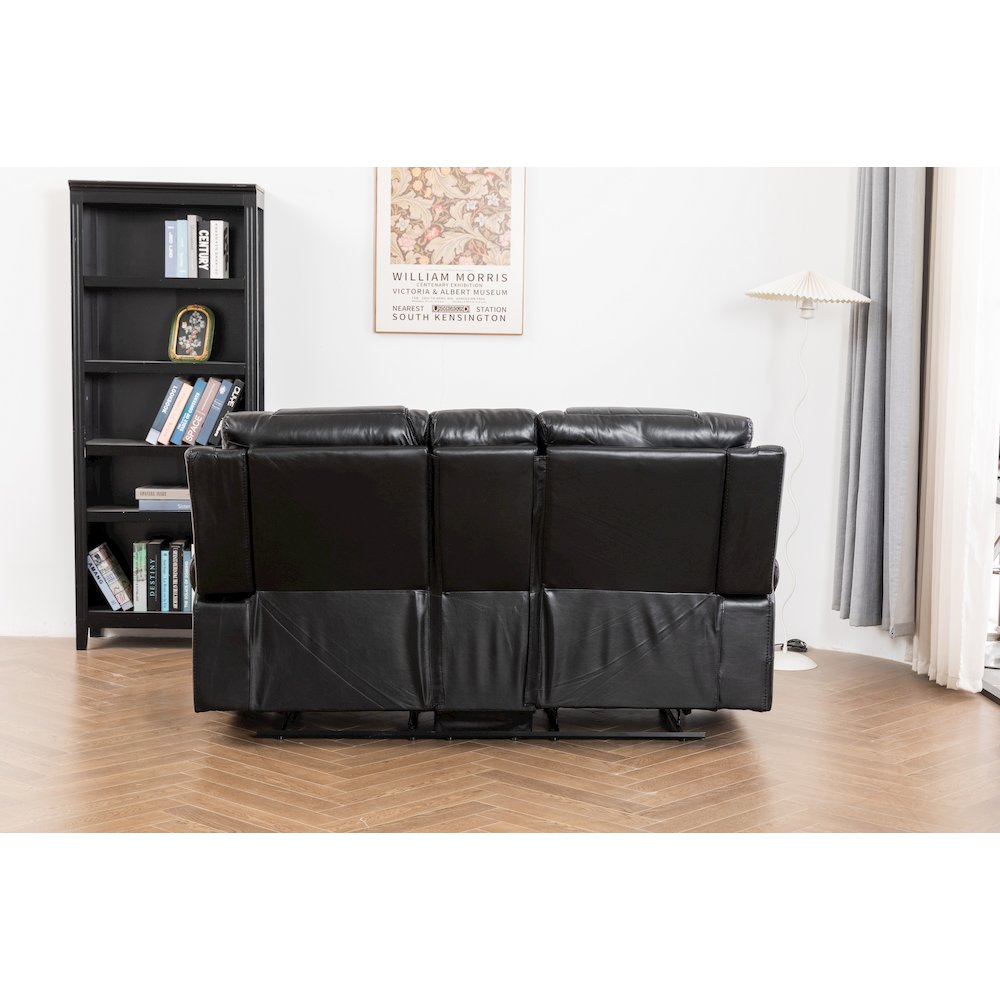 Ilyiano Two Tone Faux Leather Livingroom Reclining Loveseat In Black. Picture 5