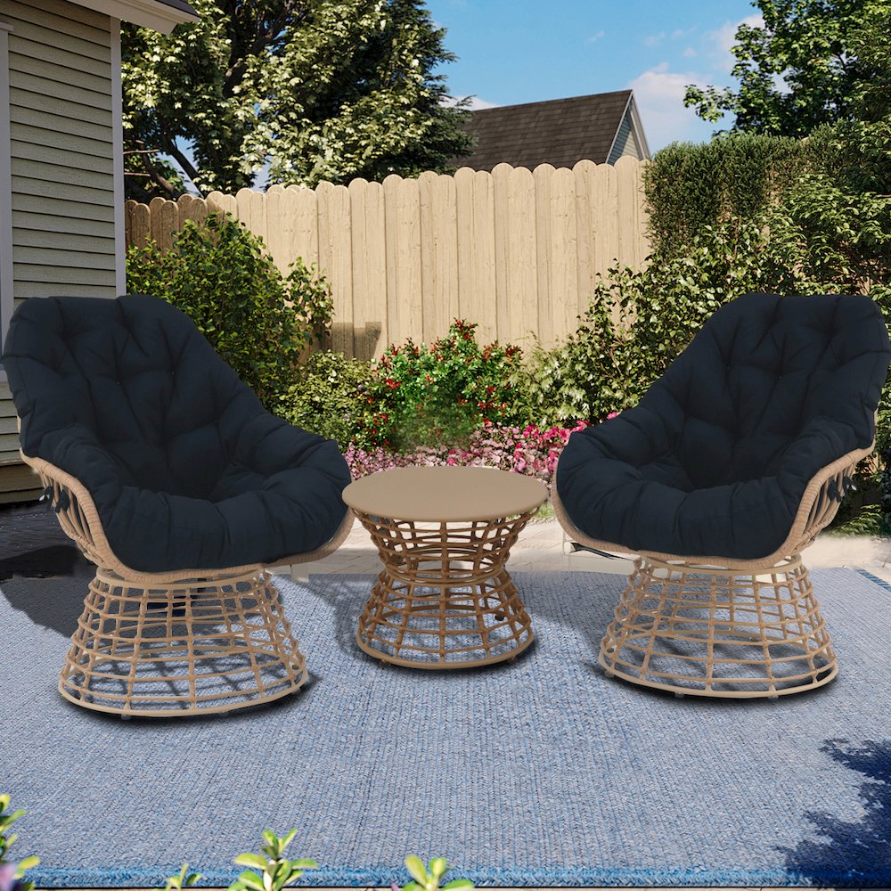 3-Piece Swivel Wicker Patio Conversation Set with Cushions. Picture 3