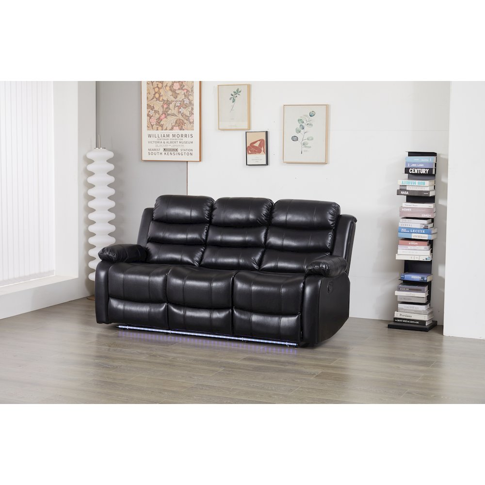 Faux Leather Manual Reclining Sofa with LED Lights With Drop Down Table. Picture 1